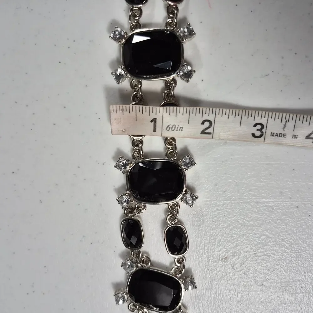 Black Faceted Gemstones Rhinestones Silver Tone Bling Metal Waist Belt 30